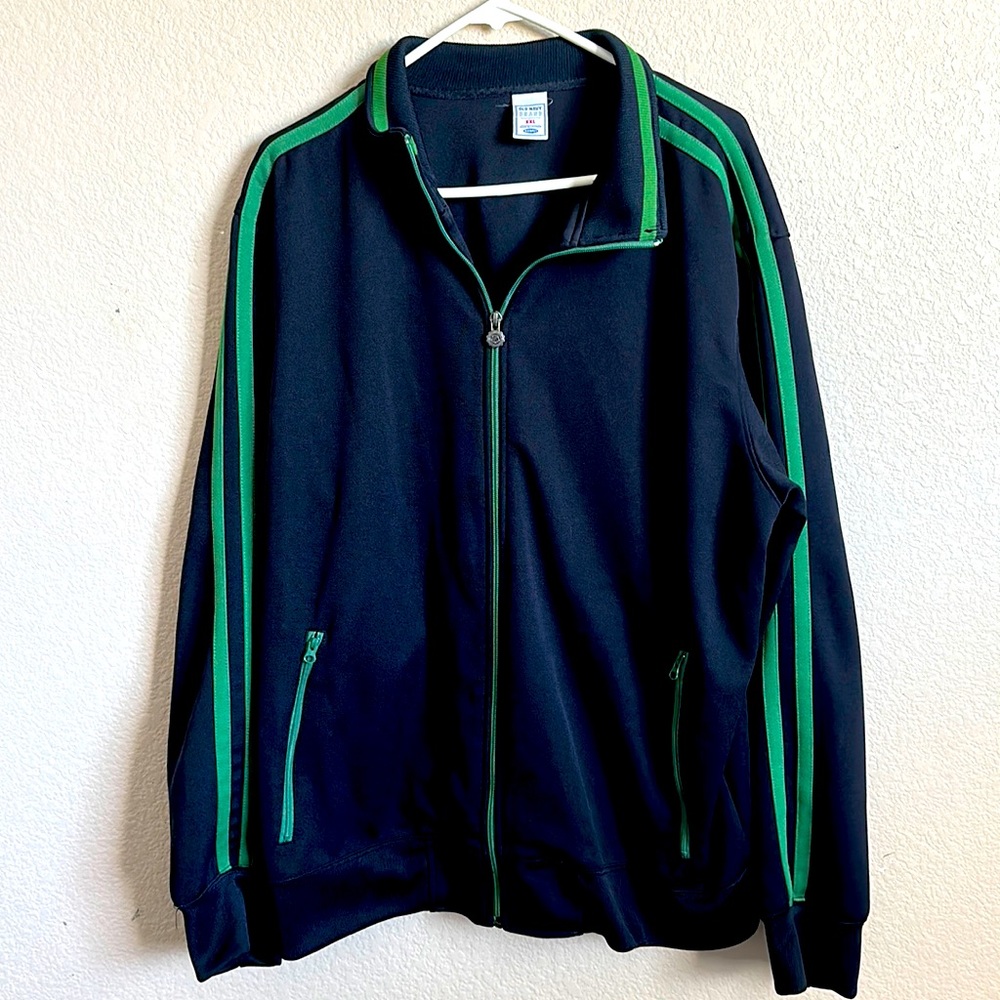 Vintage like new XXL Old Navy black with green stripes track jacket